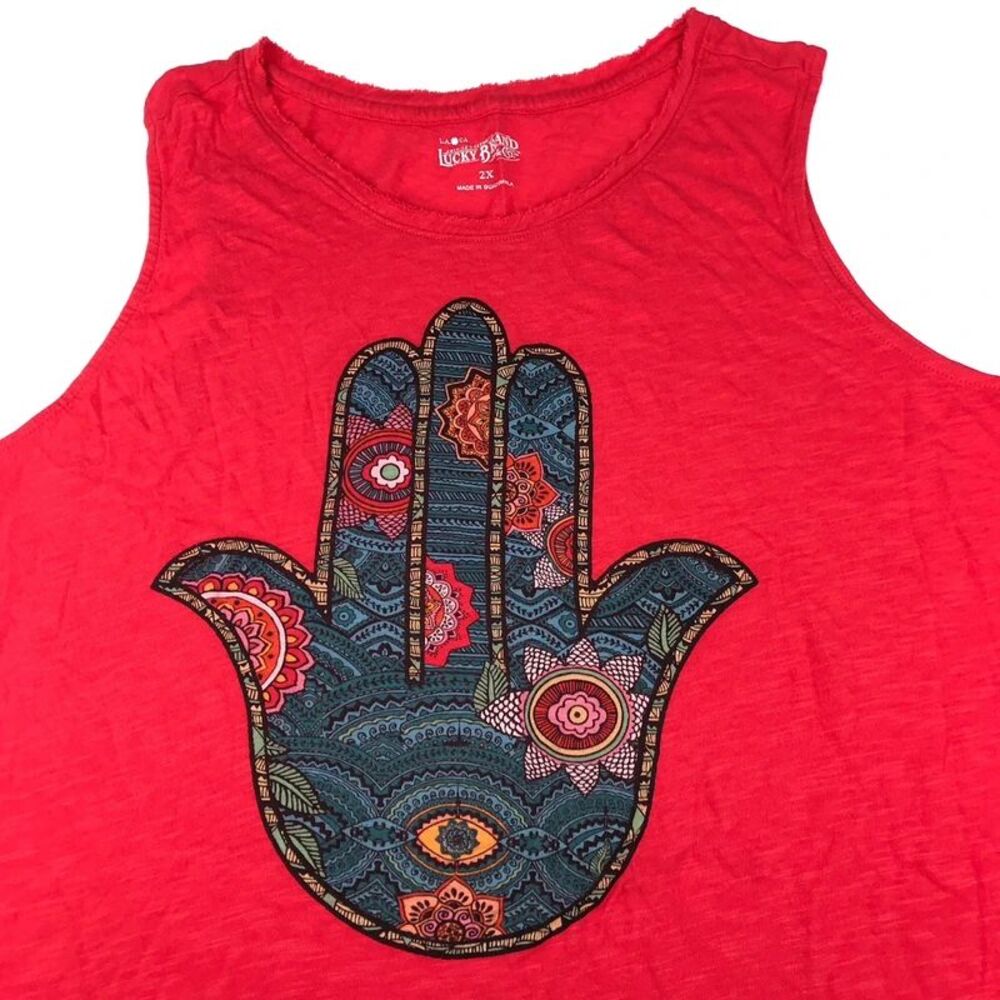 Red Lucky Brand Blue Hamsa Hand Tank Top Size 2X